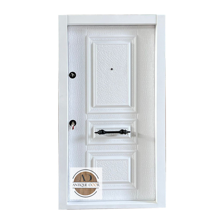 درب ضد سرقت رویه فلز سه قاب لوکس سفید راست بازشو