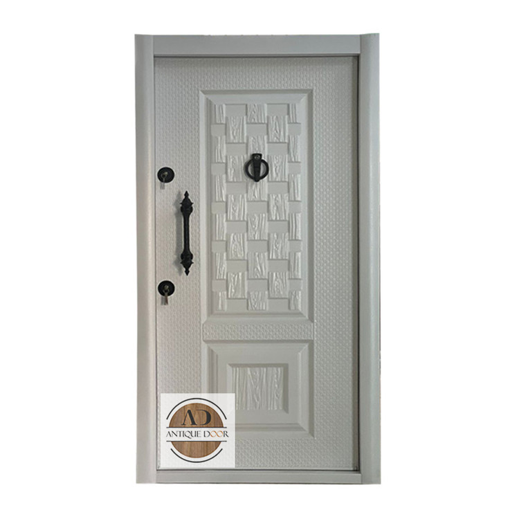 درب ضد سرقت روکش فلزی مدل دوقاب حصیری سفید راست بازشو