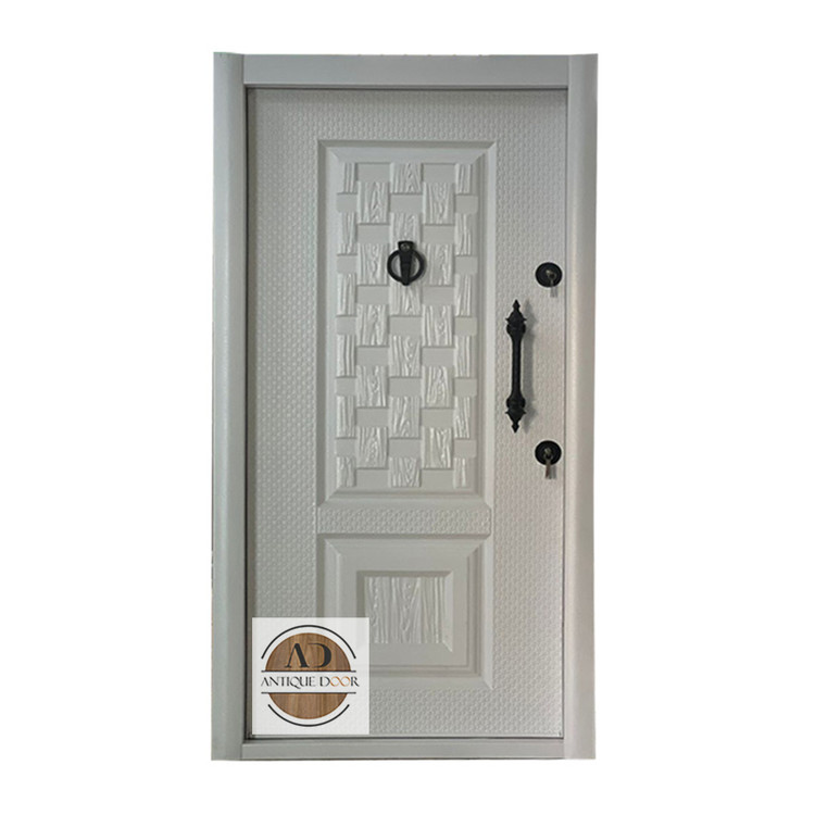 درب ضد سرقت روکش فلزی مدل دوقاب حصیری سفید چپ بازشو