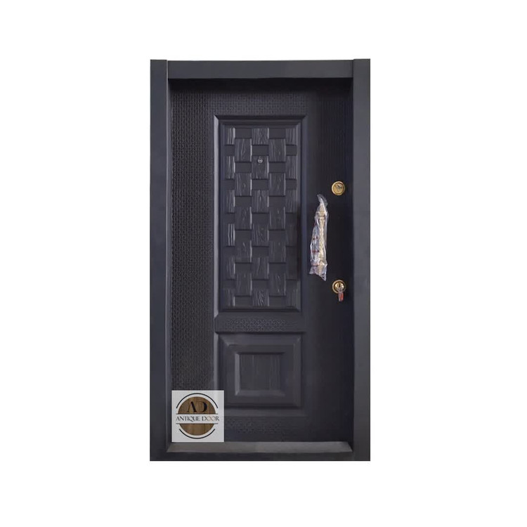 درب ضد سرقت روکش فلزی مدل دوقاب حصیری مشکی چپ بازشو